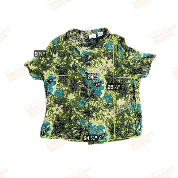 Vtg White Stag Shirt Womens Plus Size 22/24 Green Button Up Floral Flowy Texture - Picture 2 of 7